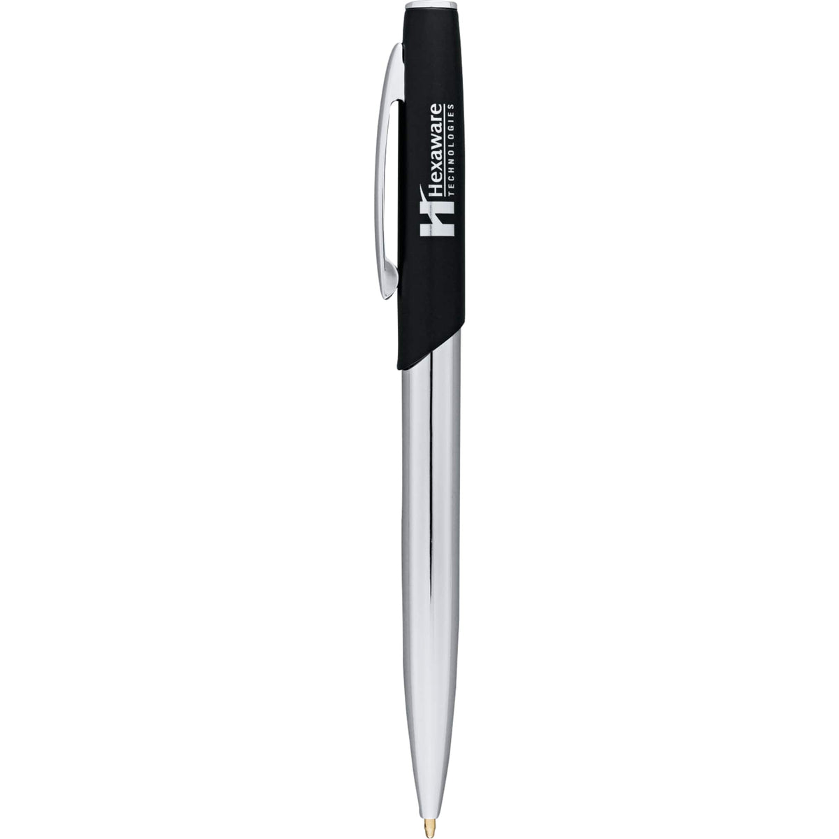 Geneva Twist Ballpoint Pen in Matte Black and Chrome Laser Engraving - Black - Front