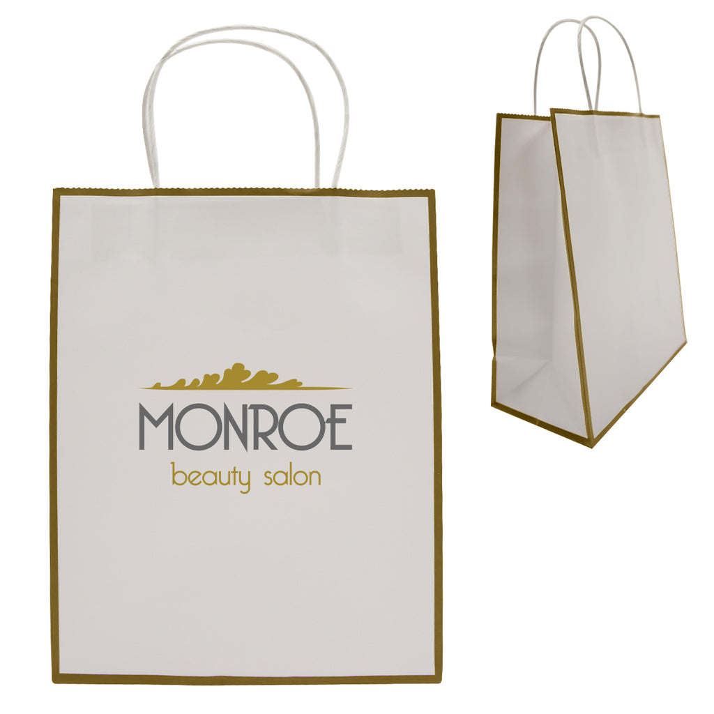 Gift Bag in Laminated Paper - White with Gold - Silk Screen
