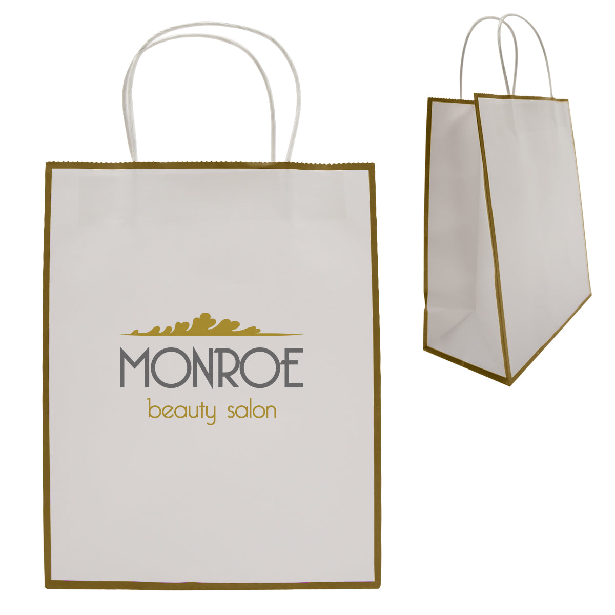 Gift Bag in Laminated Paper - White with Gold - Silk Screen