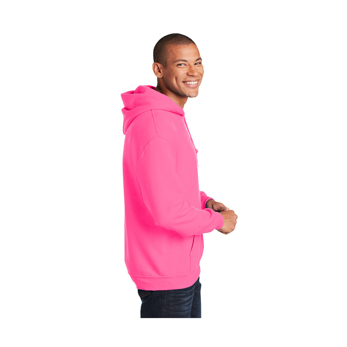 Gildan Heavy Blend Hooded Sweatshirt, Adult - Safety Pink - model_side