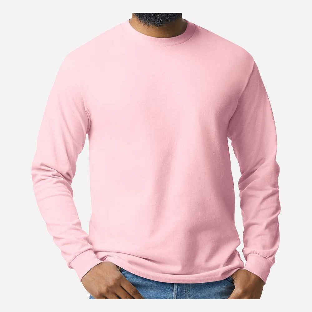 Gildan Unisex Heavy Cotton™ Long Sleeve T-Shirt - Light Pink - On Model Front