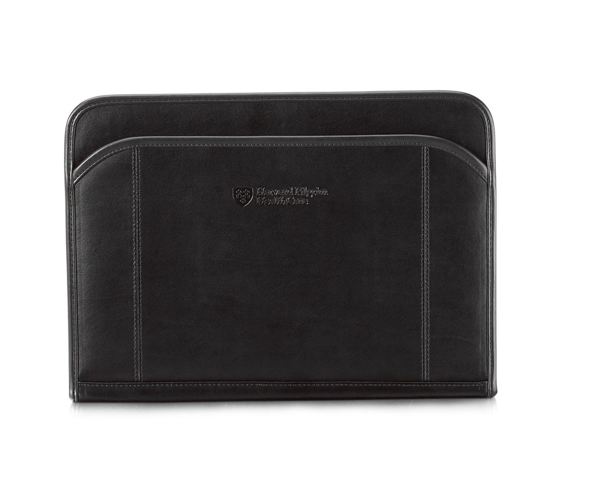 Global Zippered Leather Padfolio Debossing - Black - View 1