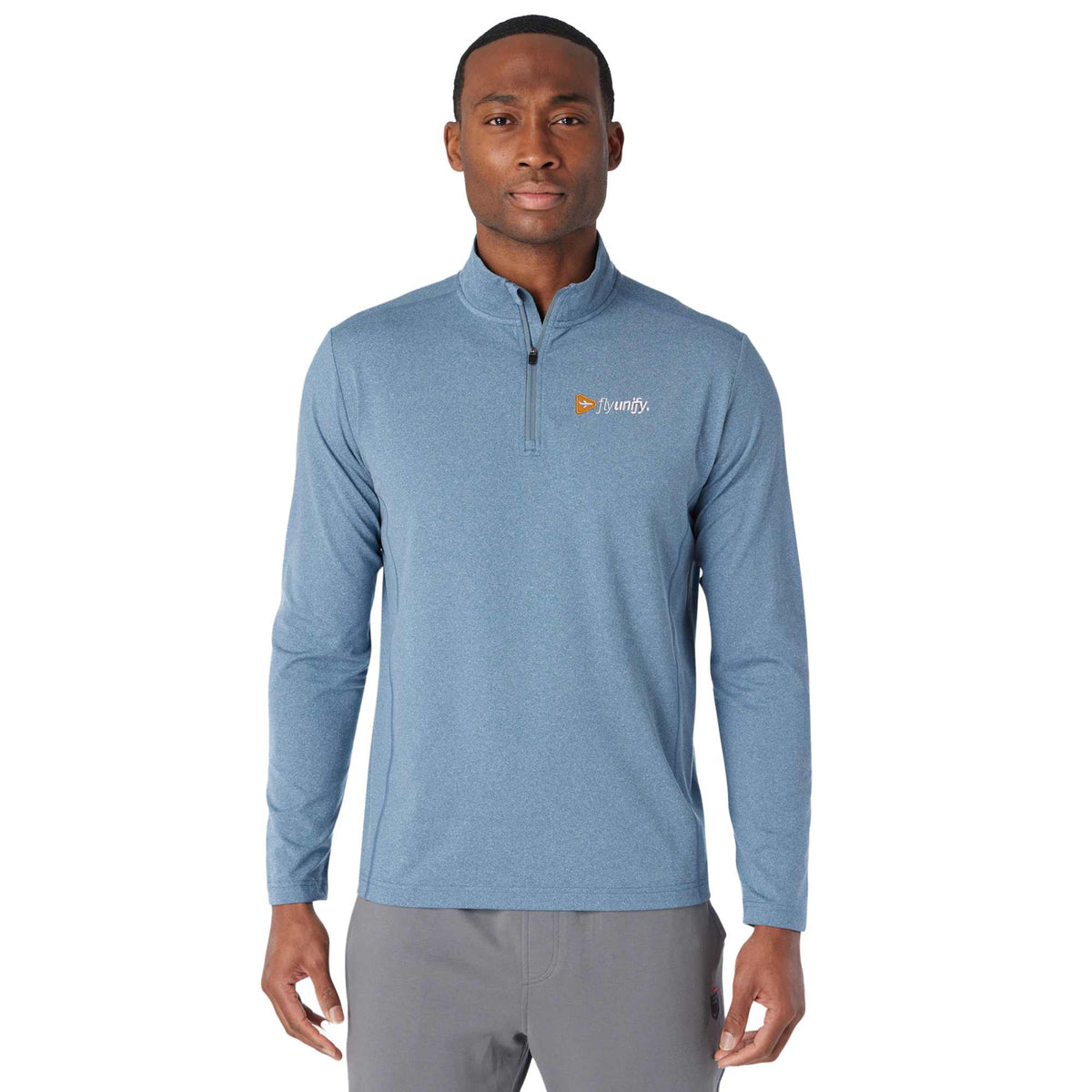 Greatness Wins Core Tech Quarter Zip for Men Embroidery - Superior Blue Heather - Front 2