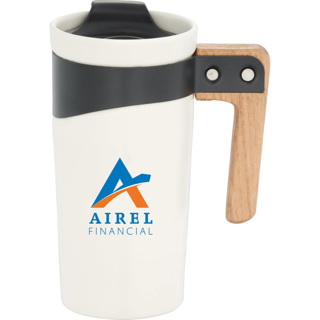 Grotto Ceramic Mug with Wood Handle and Lid, 16 oz