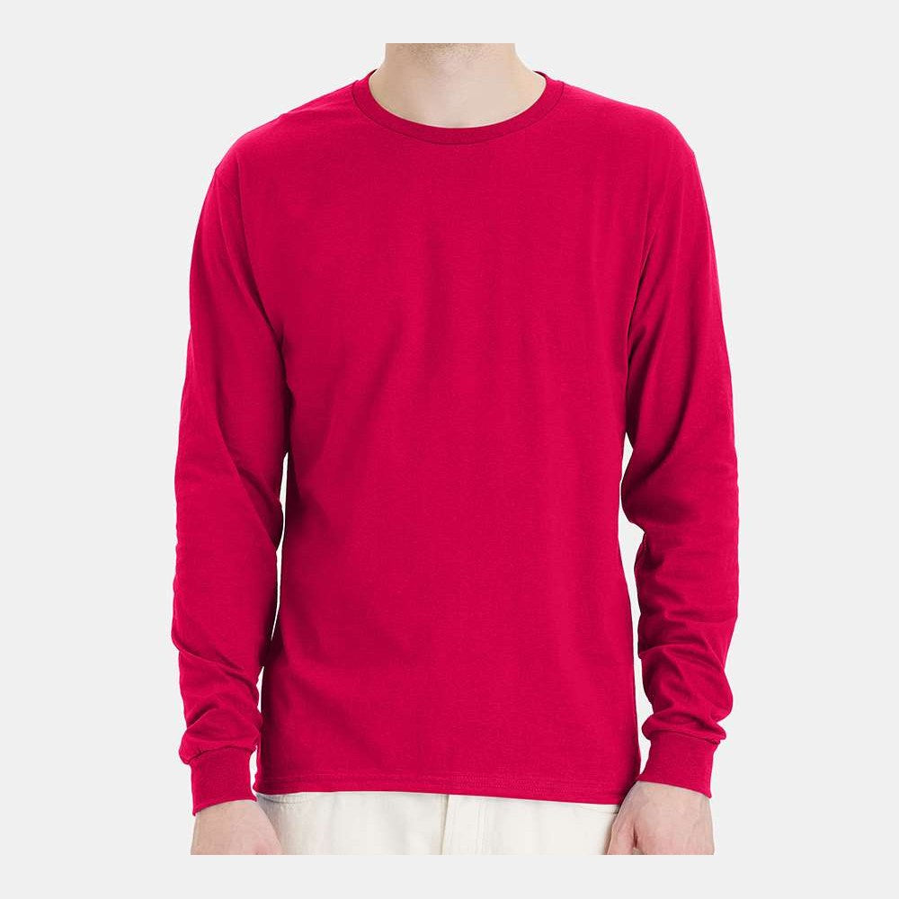 Hanes Unisex Essential-T Long Sleeve T-Shirt Full Color - Athletic Crimson - On Model Front