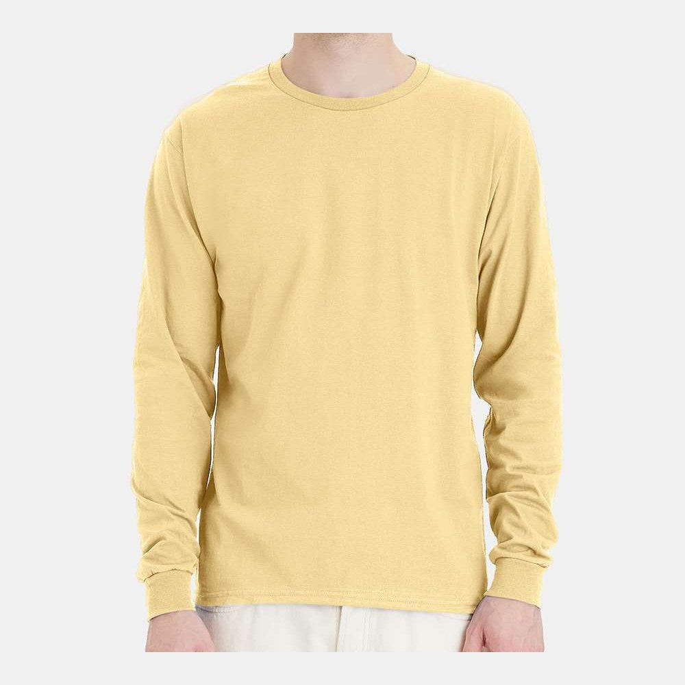 Hanes Unisex Essential-T Long Sleeve T-Shirt Full Color - Athletic Gold - On Model Front