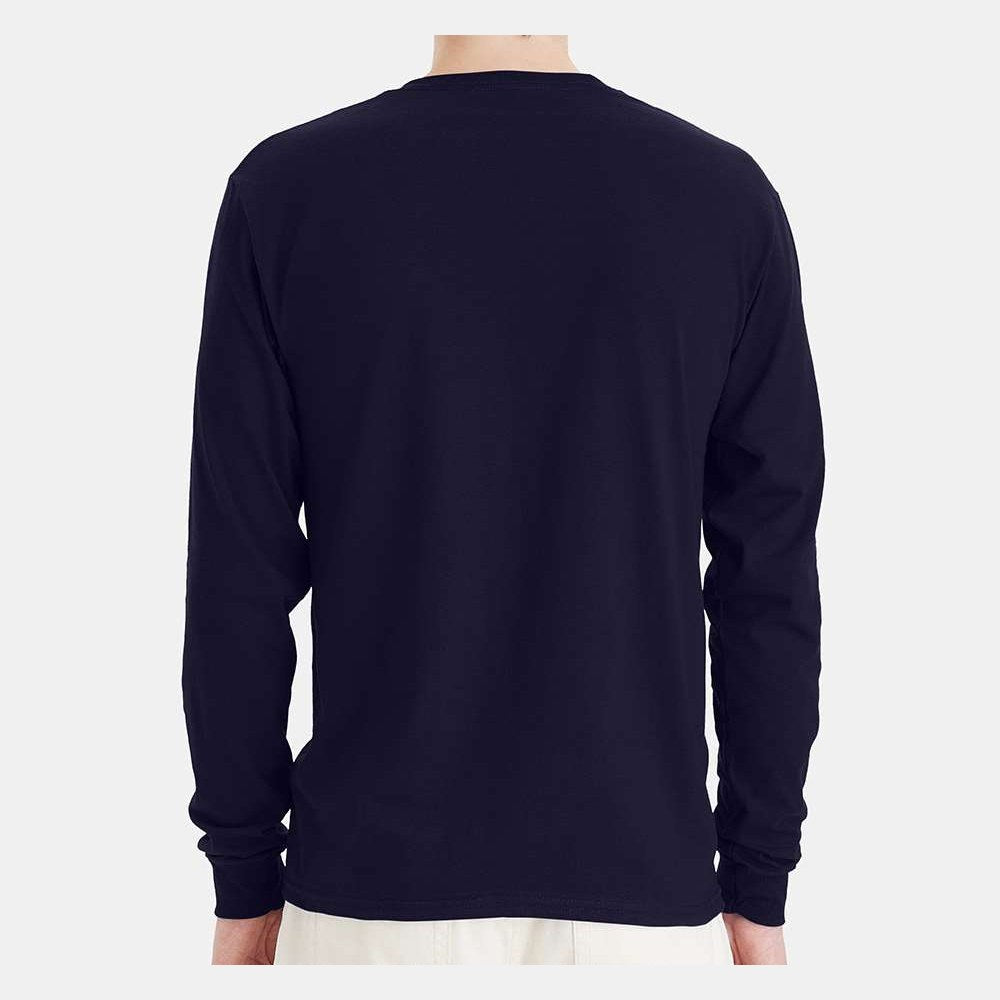 Hanes Unisex Essential-T Long Sleeve T-Shirt Full Color - Athletic Navy - On Model Back