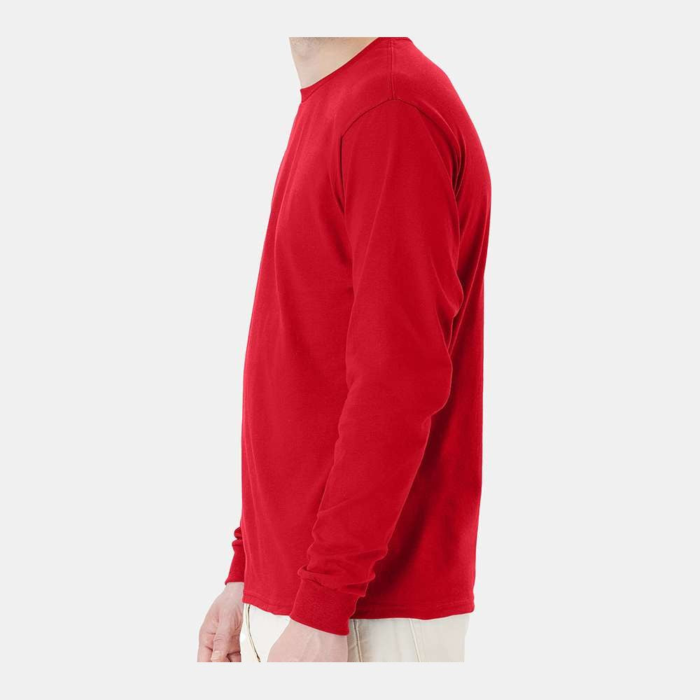 Hanes Unisex Essential-T Long Sleeve T-Shirt Full Color - Athletic Red - On Model Side