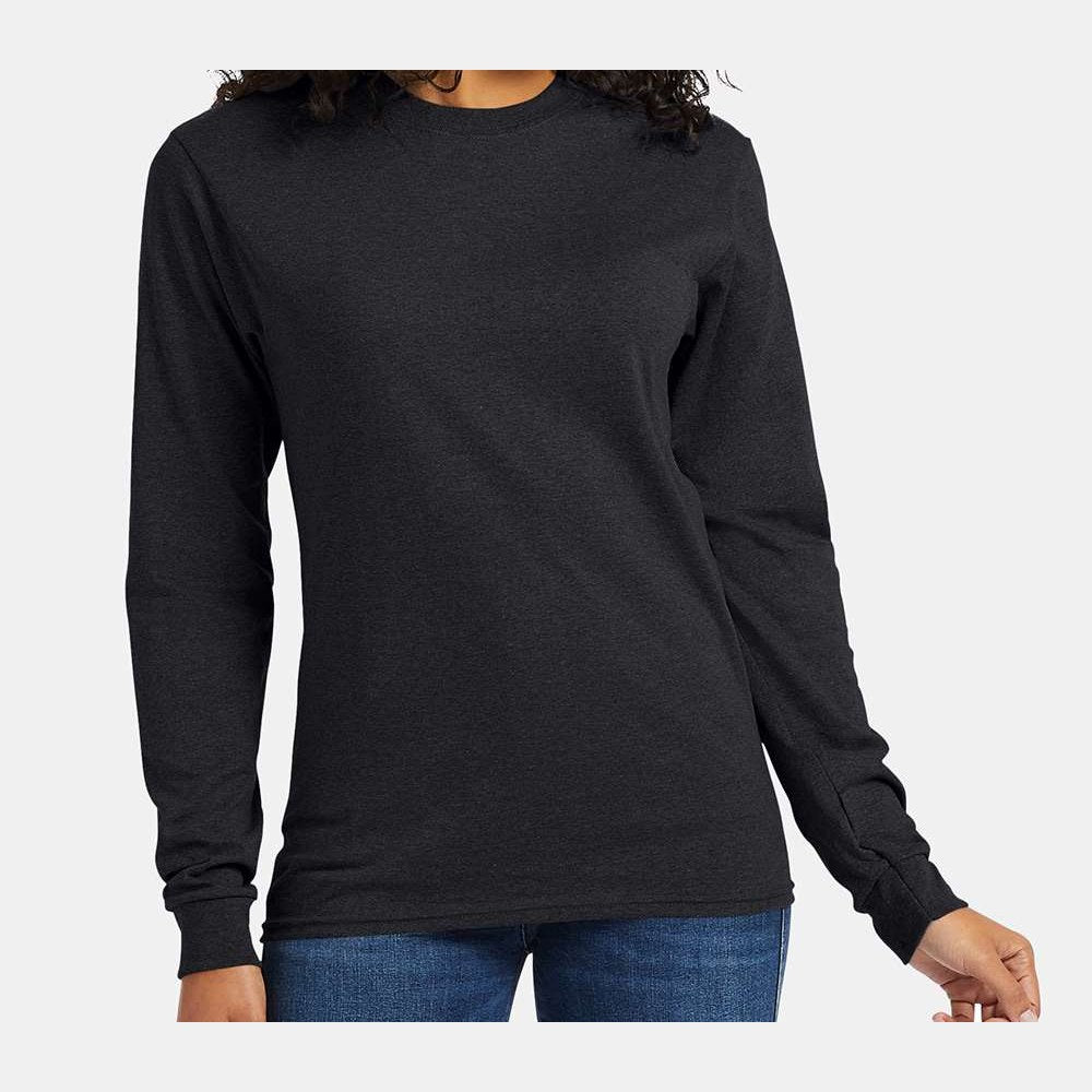 Hanes Unisex Essential-T Long Sleeve T-Shirt Full Color - Charcoal Heather - On Model Front
