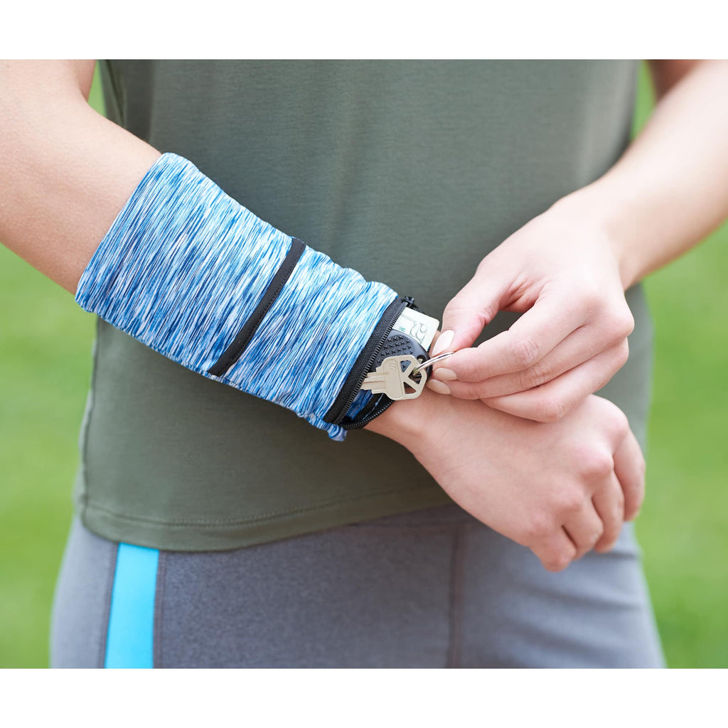 Heathered Cooling Wristband with Pocket Full Color - Blue - Photo