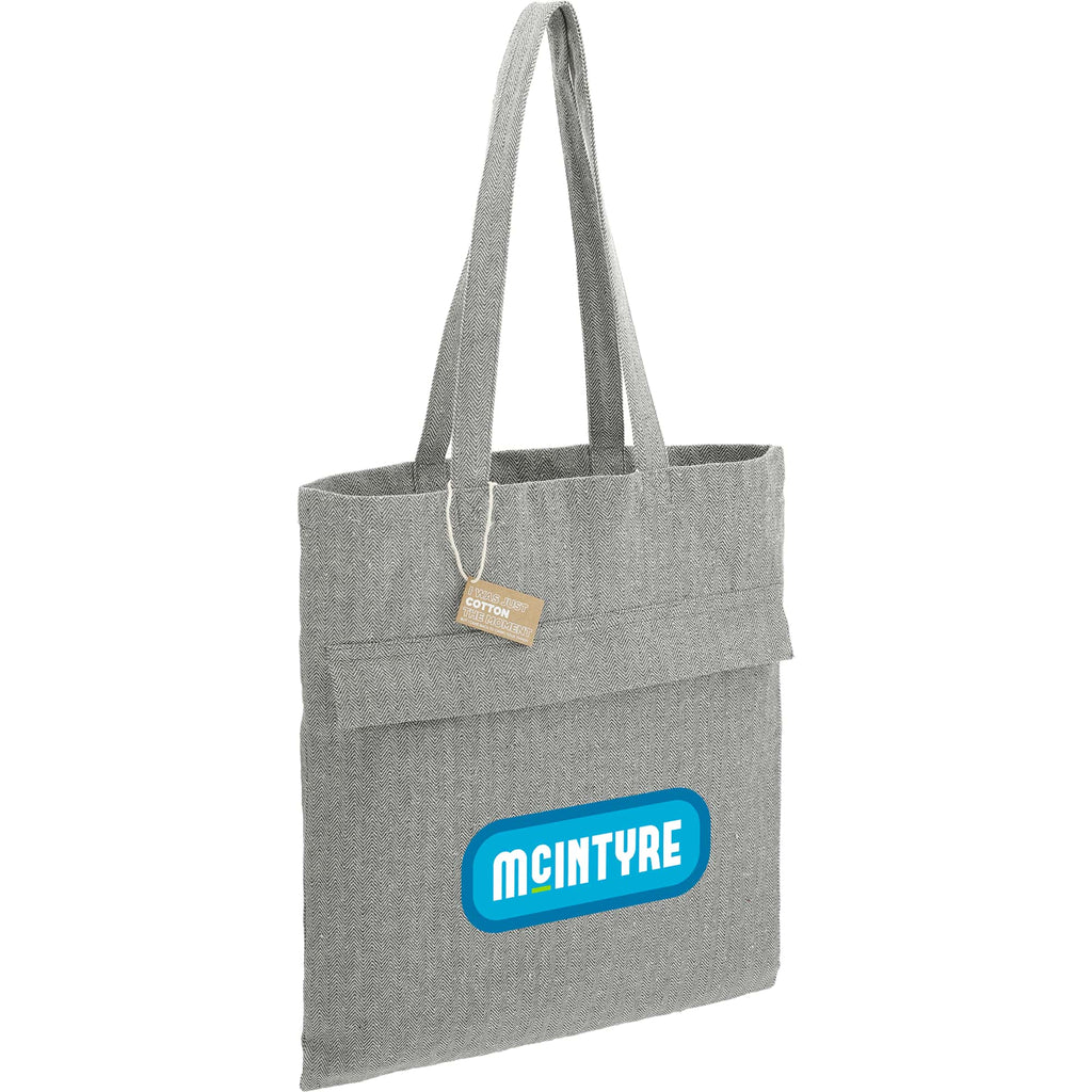 Herringbone Recycled Cotton Tote with Zip Pocket, 7 oz Embroidery - Dark Gray - Right Angle