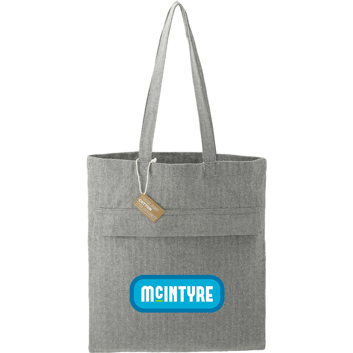 Herringbone Recycled Cotton Tote with Zip Pocket, 7 oz Transfer - Dark Gray - Front