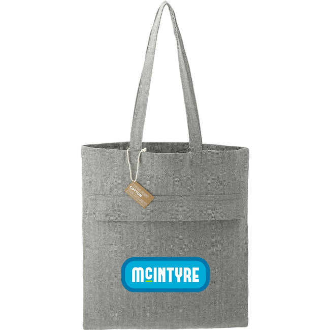 Herringbone Recycled Cotton Tote with Zip Pocket, 7 oz Full Color