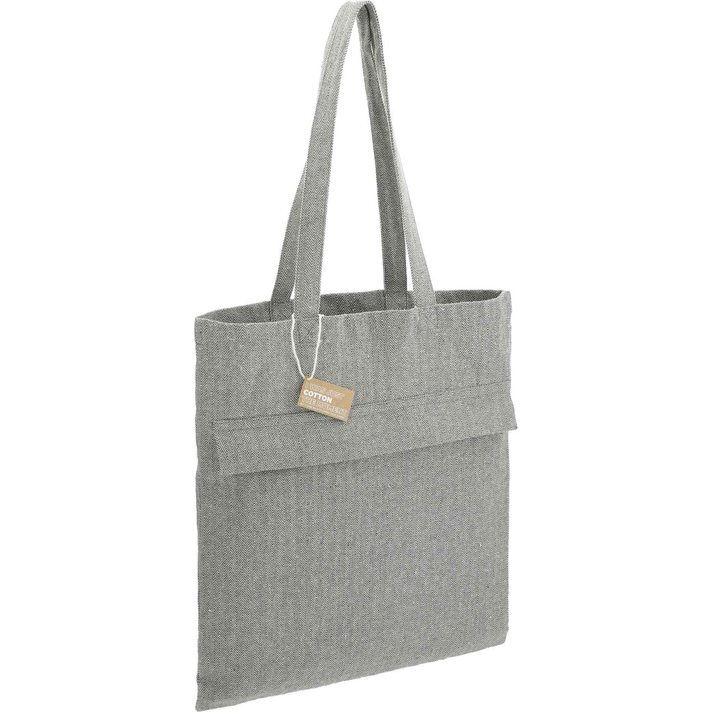 Herringbone Recycled Cotton Tote with Zip Pocket, 7 oz Transfer - Dark Gray - Right Angle 3