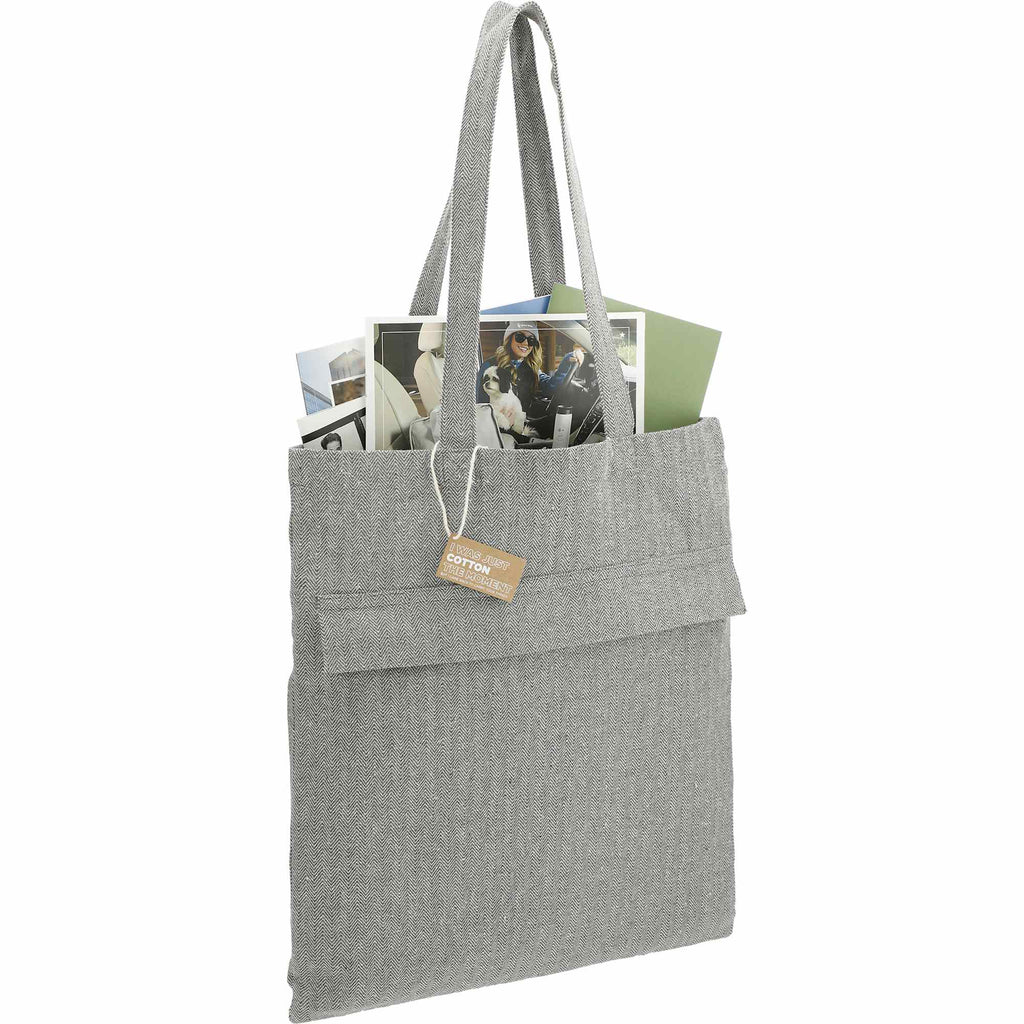 Herringbone Recycled Cotton Tote with Zip Pocket, 7 oz Transfer - Dark Gray - Right Angle 4