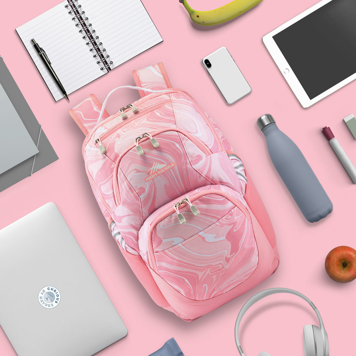 High Sierra Swoop SG Laptop Backpack with Cascading Pockets Embroidery - Pink Marble/Bubblegum Pink - View 6