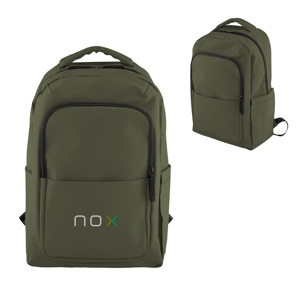 Hudson Laptop Backpack in Leatherette Embroidery - Olive - Colorbrite