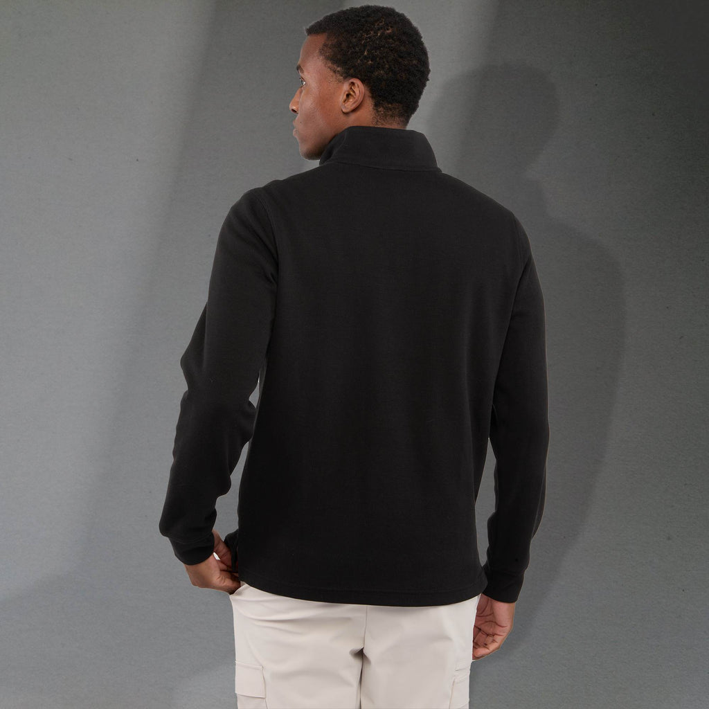Hudson Ribbed Quarter Zip Sweater for Men Embroidery - Black - Back On Model 2