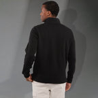 Hudson Ribbed Quarter Zip Sweater for Men Embroidery - Black - Back On Model 2