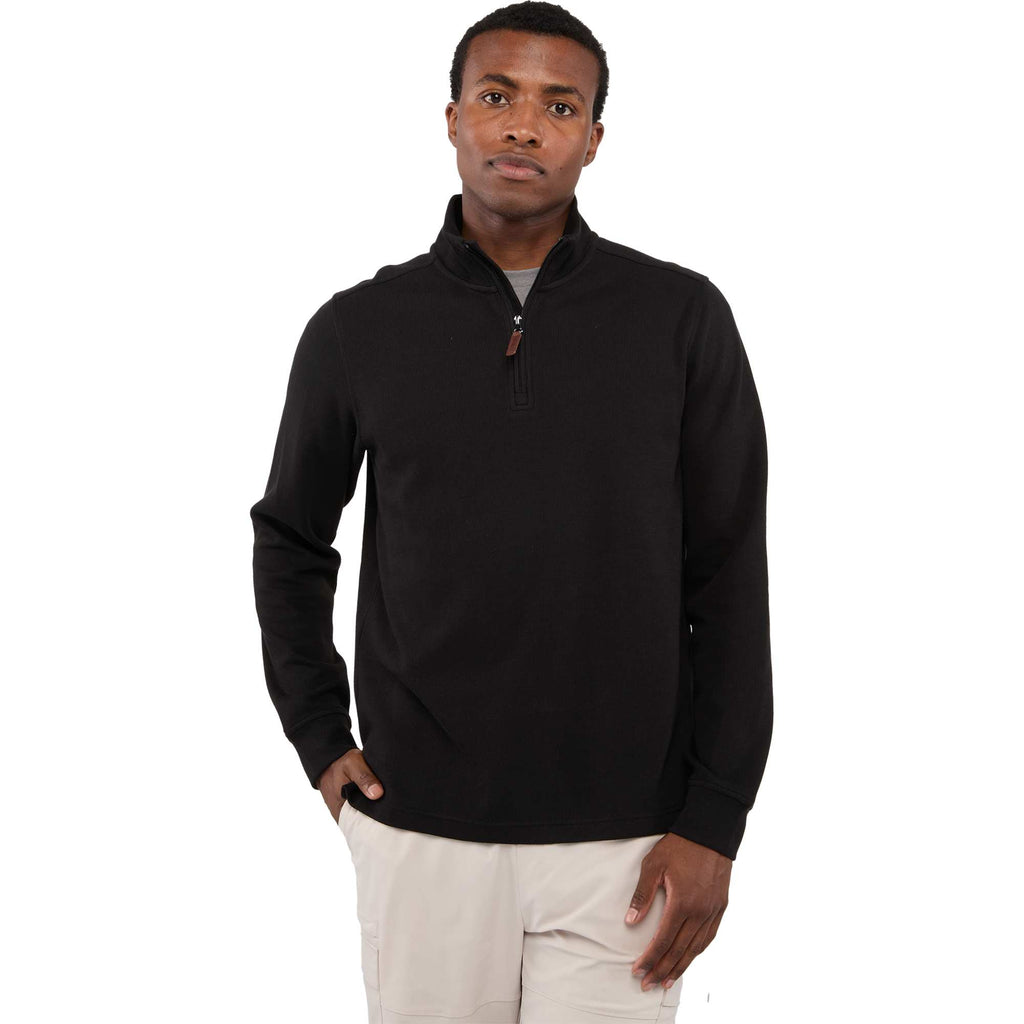 Hudson Ribbed Quarter Zip Sweater for Men Embroidery - Black - Front On Model