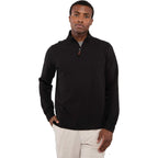 Hudson Ribbed Quarter Zip Sweater for Men Embroidery - Black - Front On Model