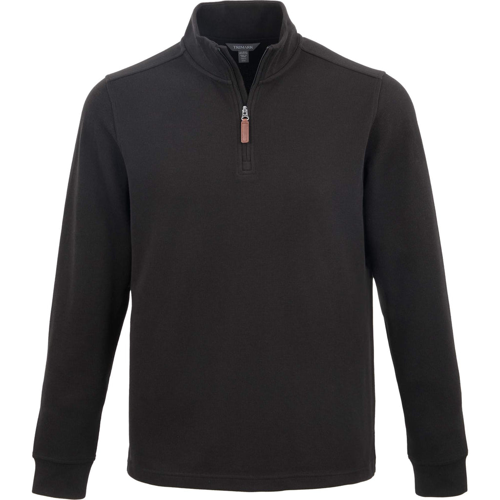 Hudson Ribbed Quarter Zip Sweater for Men Embroidery - Black - Front