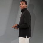 Hudson Ribbed Quarter Zip Sweater for Men Embroidery - Black - Left Side On Model 2