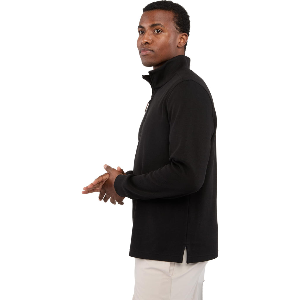 Hudson Ribbed Quarter Zip Sweater for Men Embroidery - Black - Left Side On Model