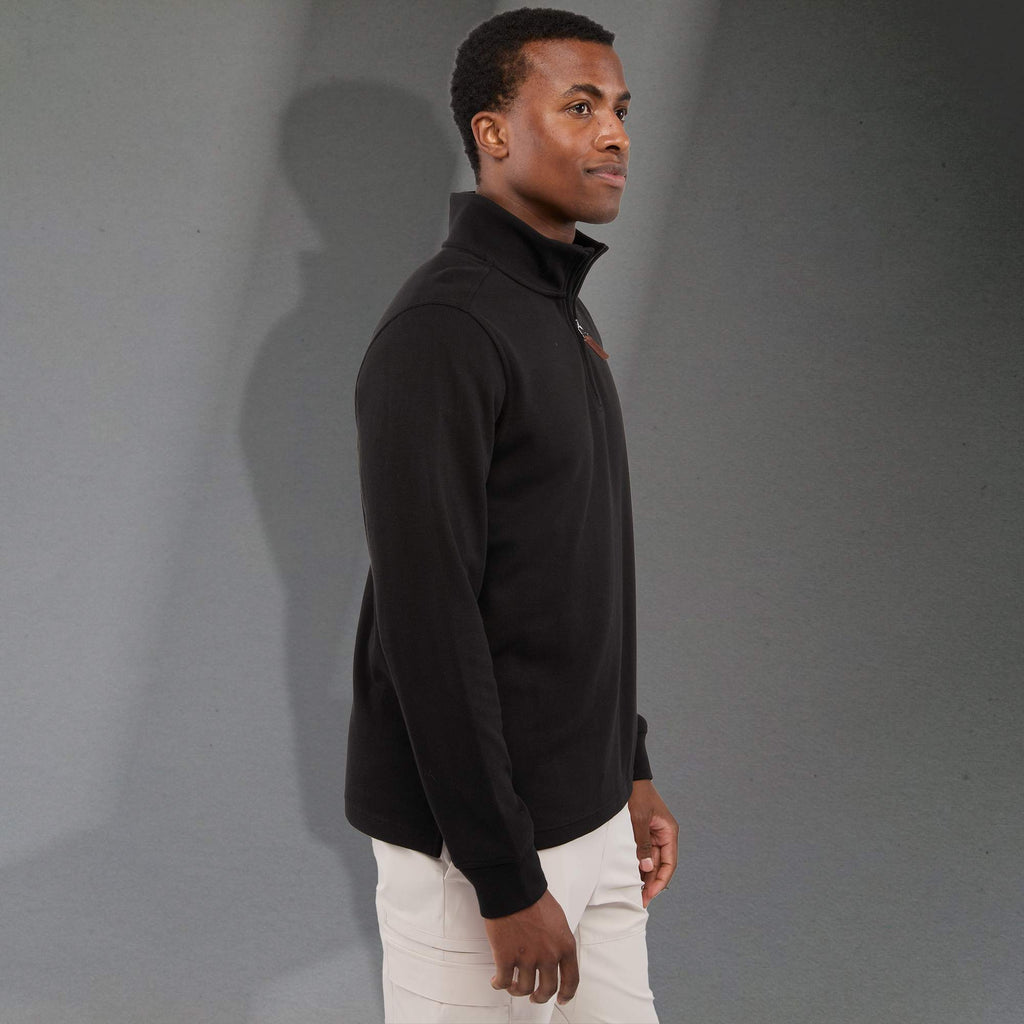 Hudson Ribbed Quarter Zip Sweater for Men Embroidery - Black - Right Side On Model 2