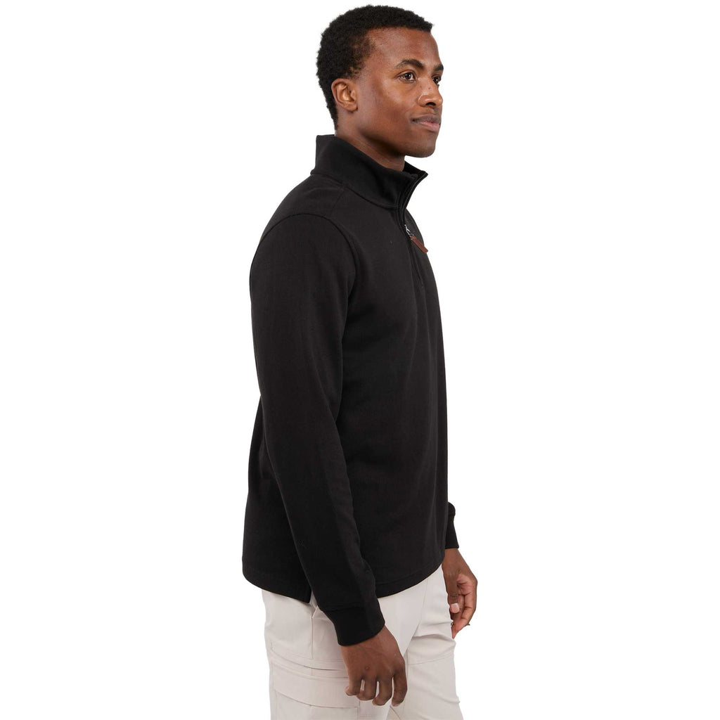 Hudson Ribbed Quarter Zip Sweater for Men Embroidery - Black - Right Side On Model