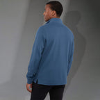 Hudson Ribbed Quarter Zip Sweater for Men Embroidery - Denim - Back On Model 2