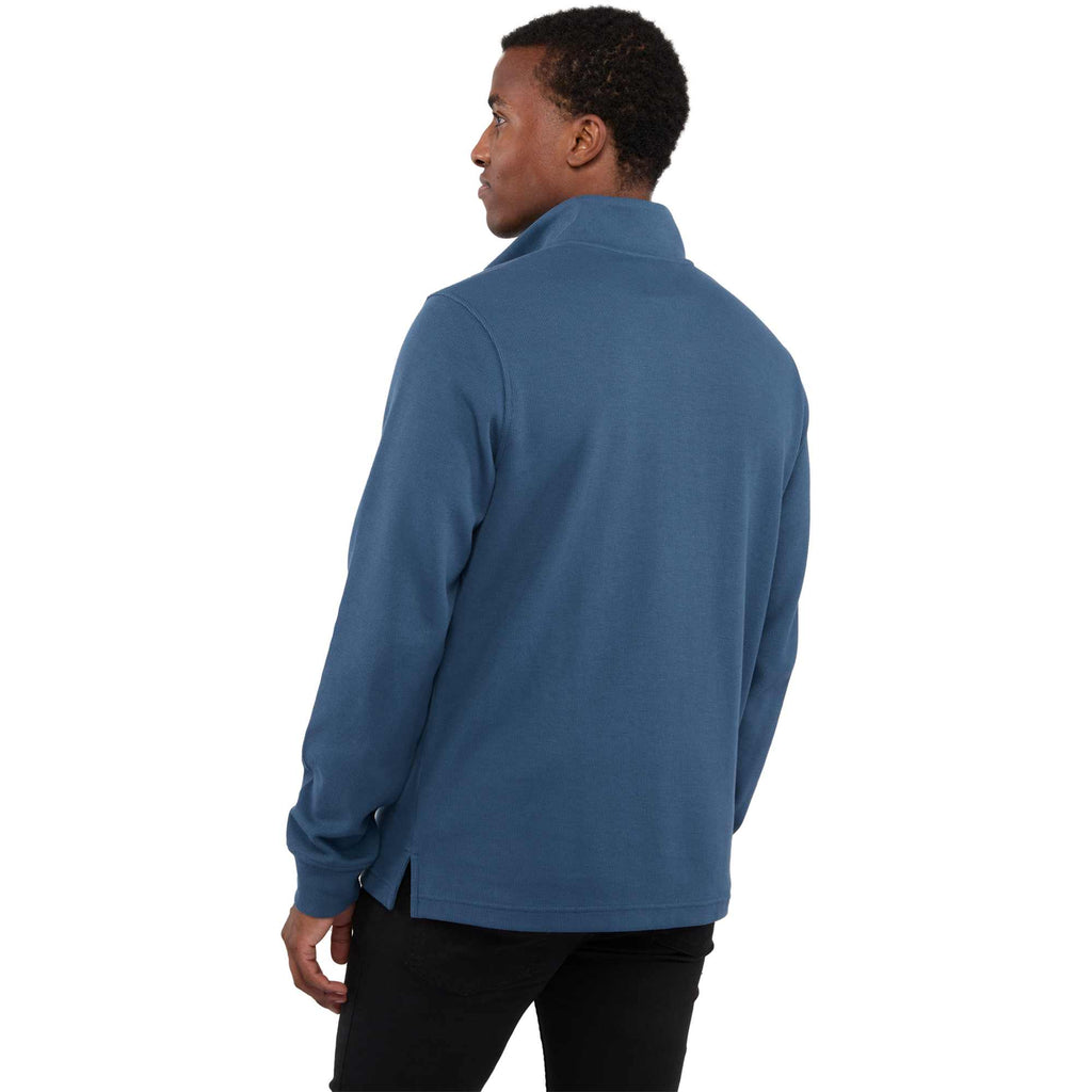 Hudson Ribbed Quarter Zip Sweater for Men Embroidery - Denim - Back On Model