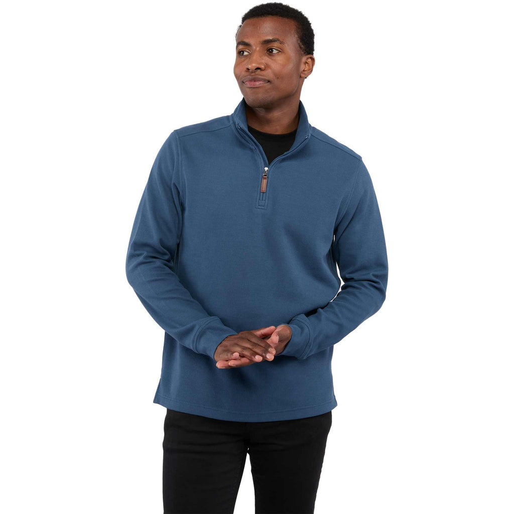 Hudson Ribbed Quarter Zip Sweater for Men Embroidery - Denim - Front On Model 2
