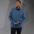 Hudson Ribbed Quarter Zip Sweater for Men Embroidery - Denim - Front On Model