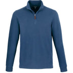 Hudson Ribbed Quarter Zip Sweater for Men Embroidery - Denim - Front