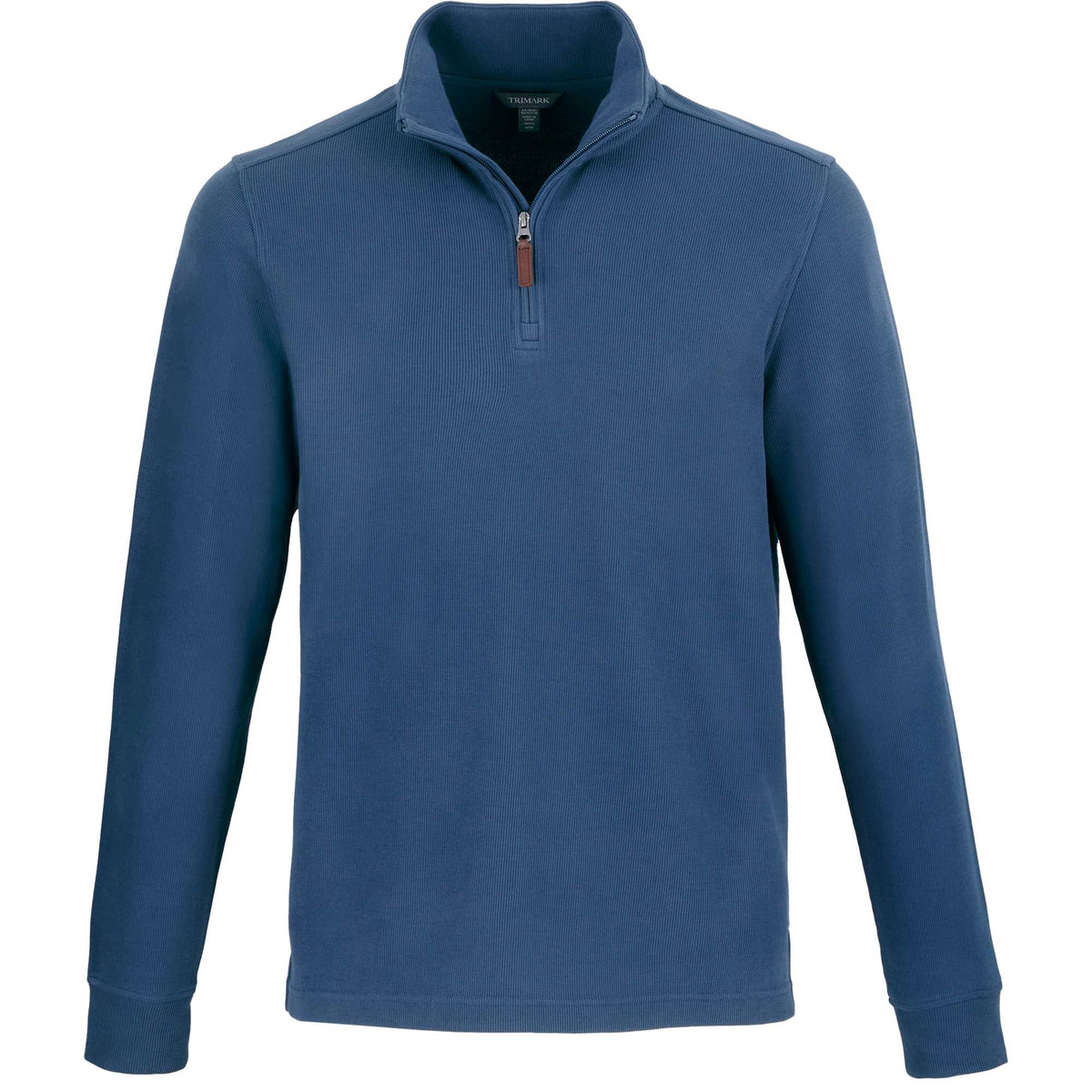 Hudson Ribbed Quarter Zip Sweater for Men Embroidery - Denim - Front