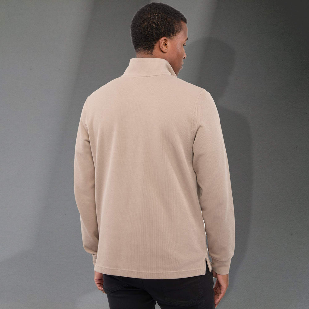 Hudson Ribbed Quarter Zip Sweater for Men Embroidery - Tan - Back On Model 2