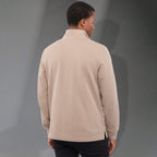 Hudson Ribbed Quarter Zip Sweater for Men Embroidery - Tan - Back On Model 2