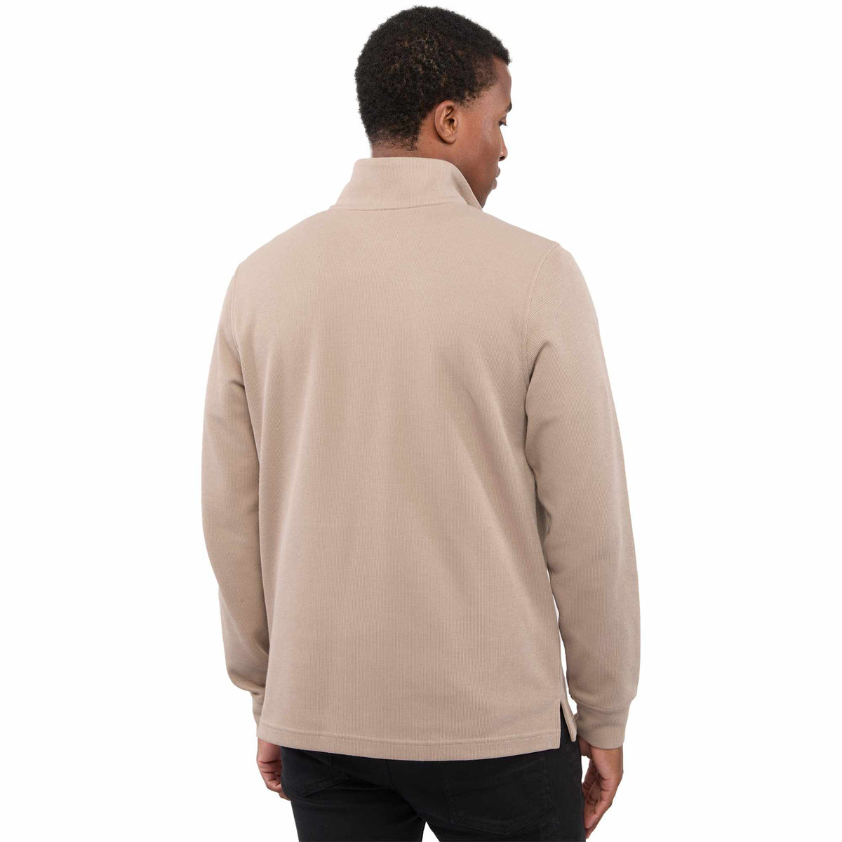 Hudson Ribbed Quarter Zip Sweater for Men Embroidery - Tan - Back On Model