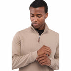 Hudson Ribbed Quarter Zip Sweater for Men Embroidery - Tan - Front Detail