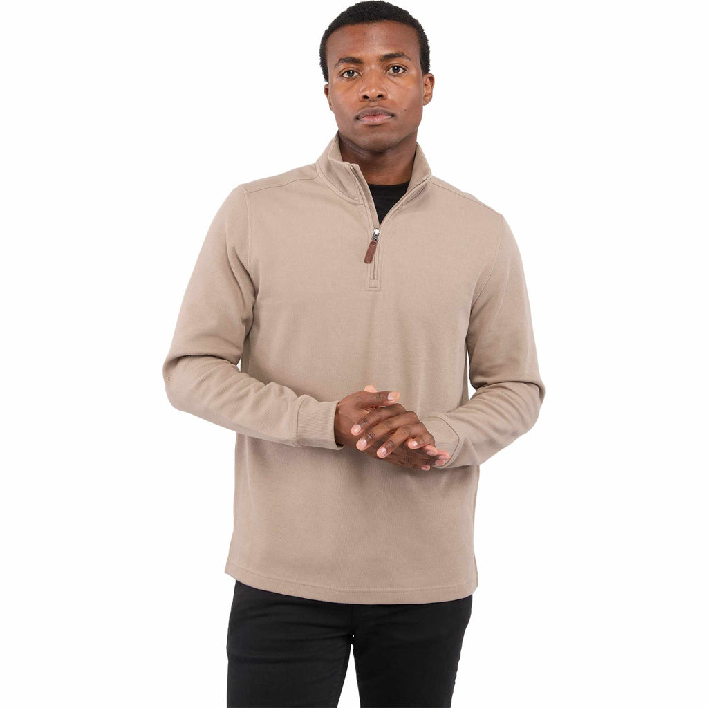 Hudson Ribbed Quarter Zip Sweater for Men Embroidery - Tan - Front On Model 2