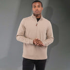 Hudson Ribbed Quarter Zip Sweater for Men Embroidery - Tan - Front On Model