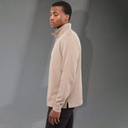 Hudson Ribbed Quarter Zip Sweater for Men Embroidery - Tan - Left Side On Model