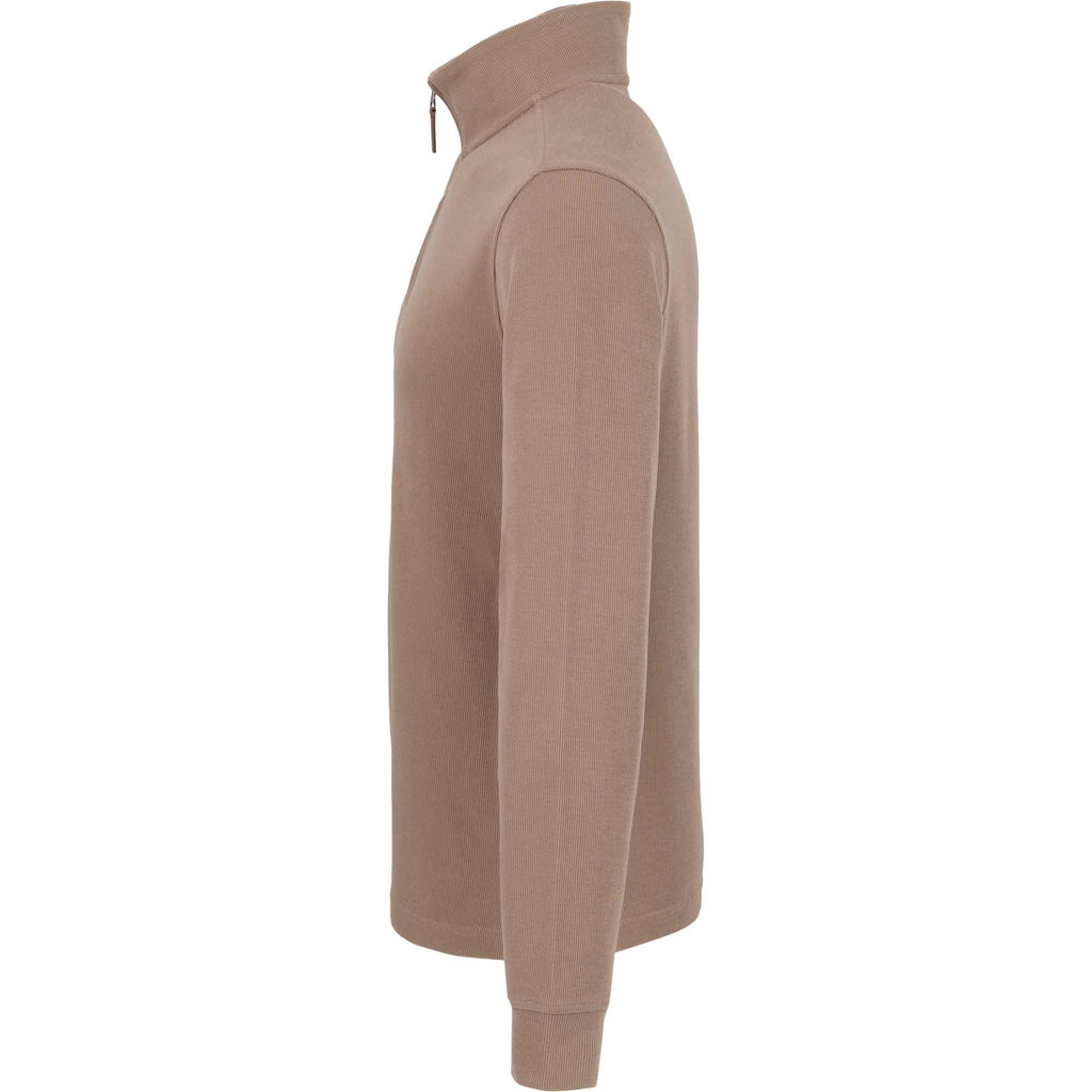 Hudson Ribbed Quarter Zip Sweater for Men Embroidery - Tan - Left Side