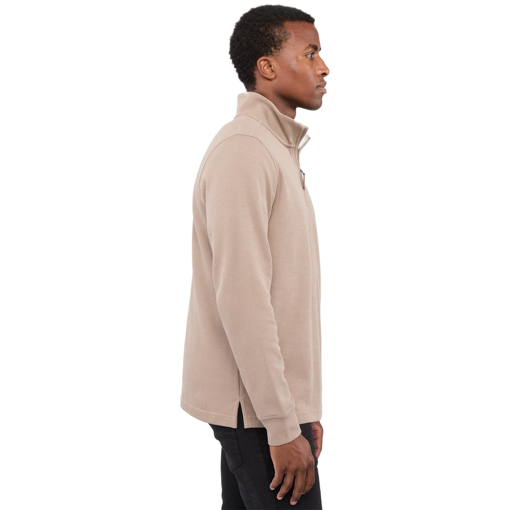 Hudson Ribbed Quarter Zip Sweater for Men Embroidery - Tan - Right Side On Model