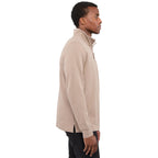 Hudson Ribbed Quarter Zip Sweater for Men Embroidery - Tan - Right Side On Model