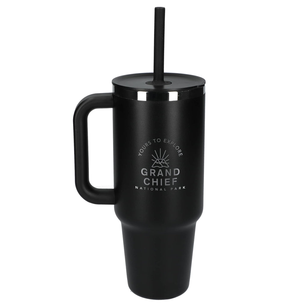 Hydro Flask All Around Travel Tumbler with Straw, 40 oz Laser Engraving - Black - Front 2