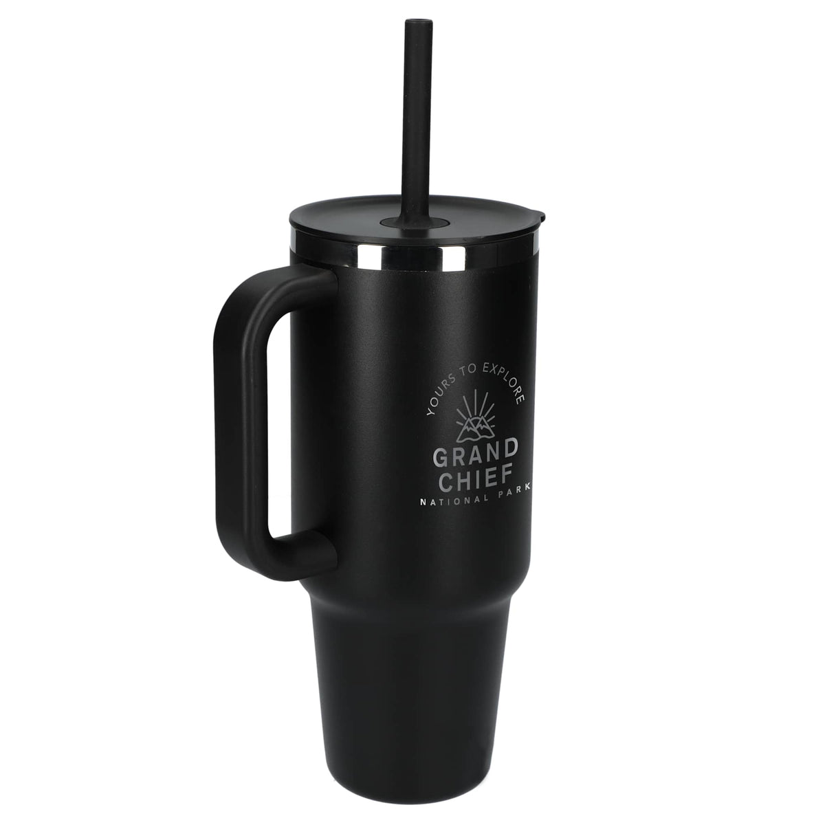 Hydro Flask All Around Travel Tumbler with Straw, 40 oz Laser Engraving - Black - Left Angle