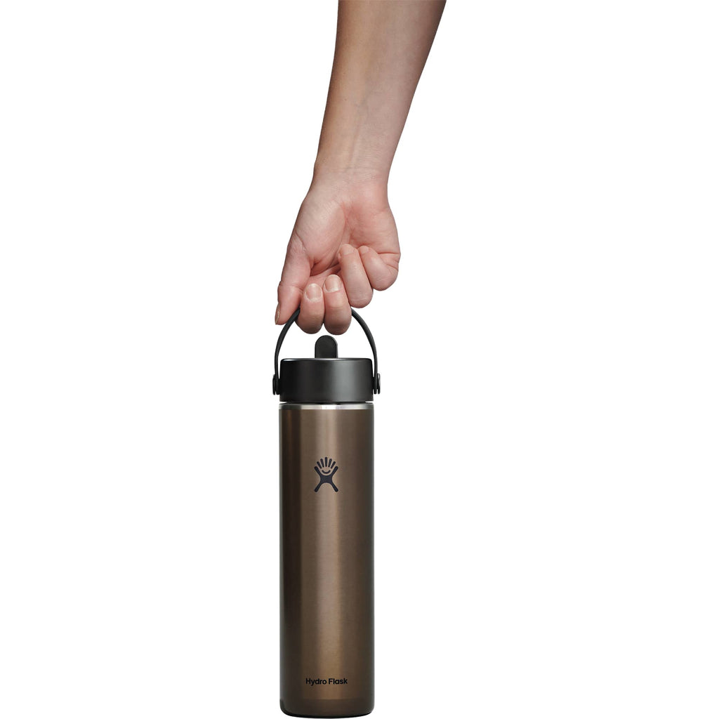Hydro Flask Lightweight Wide Mouth Bottle with Flex Straw, 24 oz Full Color - Obsidian - Back On Model