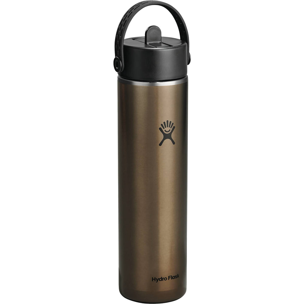 Hydro Flask Lightweight Wide Mouth Bottle with Flex Straw, 24 oz Full Color - Obsidian - Right Angle